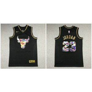 NBA Bulls 23 Jordan Black Gold Diamond Men Jersey