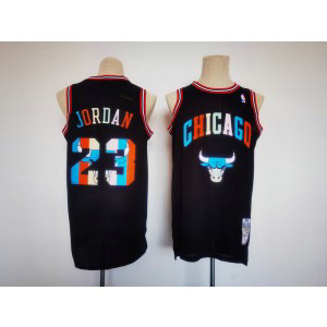 NBA Bulls 23 Jordan Black Hardwood Classics Men Jersey