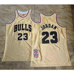 NBA Bulls 23 Jordan Silk Gold Throwback Men Jersey