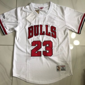 NBA Bulls 23 Jordan White Short Sleeve Throwback Men Jersey