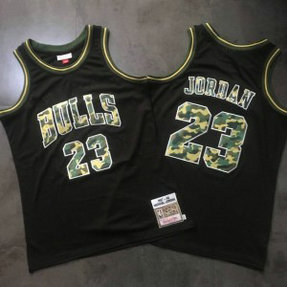 NBA Bulls 23 Michael Jordan Black Camo 1997-98 Hardwood Classics Men Jersey