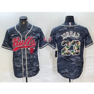 NBA Bulls 23 Michael Jordan Black Camo Vapor Baseball Limited Men Jersey