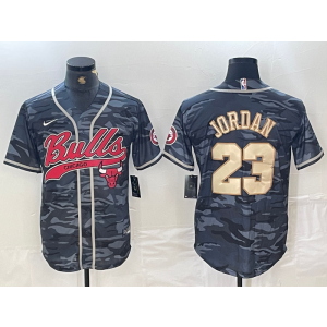 NBA Bulls 23 Michael Jordan Black Camo Vapor Baseball Limited Men Jersey