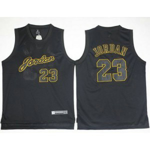 NBA Bulls 23 Michael Jordan Black Gold Anniversary Men Jersey
