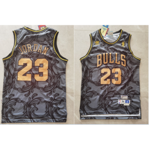 NBA Bulls 23 Michael Jordan Black Gold Men Jersey