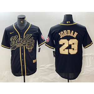 NBA Bulls 23 Michael Jordan Black Gold Vapor Baseball Limited Men Jersey