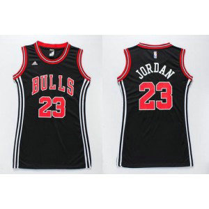 NBA Bulls 23 Michael Jordan Black Print Dress Women Jersey