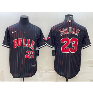 NBA Bulls 23 Michael Jordan Black Red Baseball Men Jersey