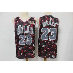 NBA Bulls 23 Michael Jordan Black Red Tear Up Pack Hardwood Classics NBA Finals Patch Men Jersey