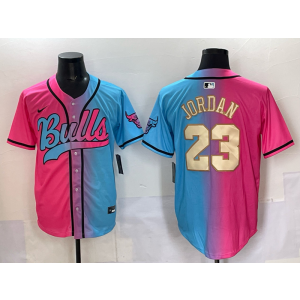 NBA Bulls 23 Michael Jordan Blue Pink Split Baseball Vapor Limited Men Jersey
