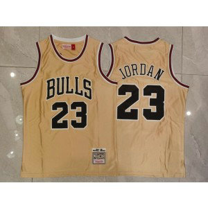 NBA Bulls 23 Michael Jordan Cream Throwback Men Jersey