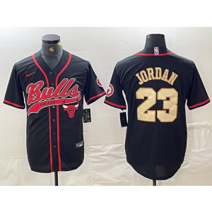 NBA Bulls 23 Michael Jordan Gold Black Vapor Baseball Limited Men Jersey