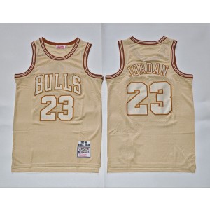 NBA Bulls 23 Michael Jordan Gold Hardwood Classics Men Jersey