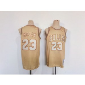 NBA Bulls 23 Michael Jordan Gold Throwback Men Jersey