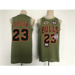 NBA Bulls 23 Michael Jordan Green Military Flight Patchs Basketball Men Jersey