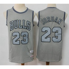 NBA Bulls 23 Michael Jordan Grey Throwback Men Jersey