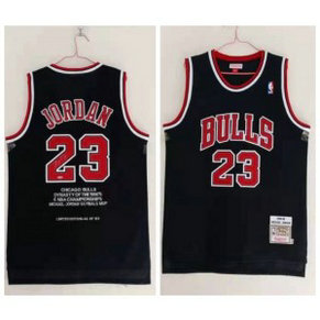 NBA Bulls 23 Michael Jordan Red 1995-98 Black Champion Men Jersey
