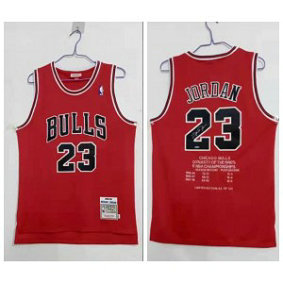 NBA Bulls 23 Michael Jordan Red 1995-98 Three Champion Men Jersey
