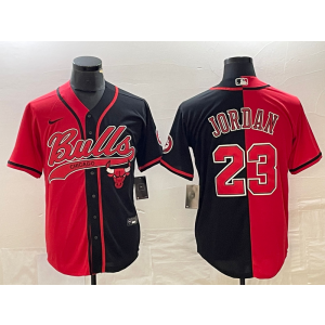 NBA Bulls 23 Michael Jordan Red Black Split Baseball Nike Men Jersey