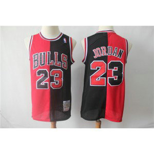 NBA Bulls 23 Michael Jordan Red Black Split Hardwood Classics Men Jersey
