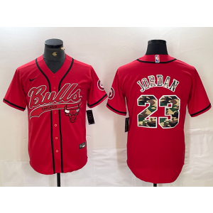 NBA Bulls 23 Michael Jordan Red Camo Vapor Baseball Limited Men Jersey