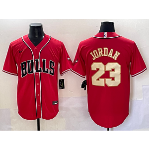 NBA Bulls 23 Michael Jordan Red Gold Baseball Vapor Limited Men Jersey