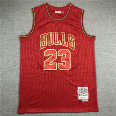 NBA Bulls 23 Michael Jordan Red Gold Hardwood Classics Men Jersey