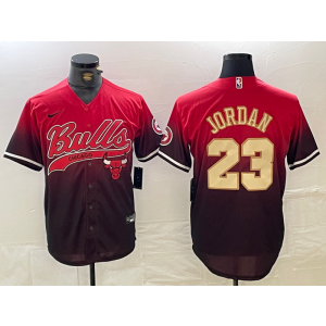 NBA Bulls 23 Michael Jordan Red Gold Vapor Baseball Limited Men Jersey