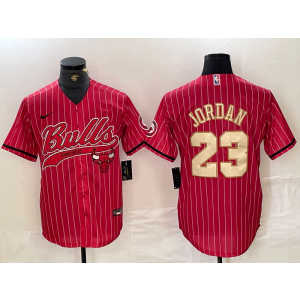 NBA Bulls 23 Michael Jordan Red Gold Vapor Baseball Limited Men Jersey