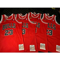 NBA Bulls 23 Michael Jordan Red Hardwood Classics Men Jersey