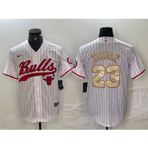 NBA Bulls 23 Michael Jordan White Gold Vapor Baseball Limited Men Jersey