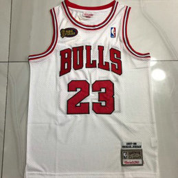 NBA Bulls 23 Michael Jordan White Throwback Men Jersey