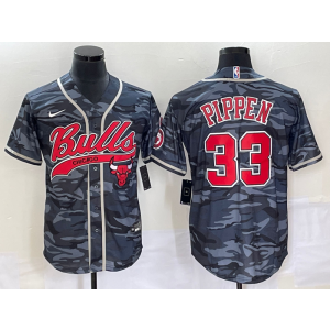 NBA Bulls 33 Scottie Pippen Black Camo Baseball Nike Men Jersey