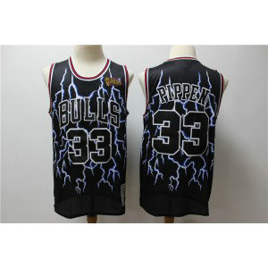 NBA Bulls 33 Scottie Pippen Black Hardwood Classics Lightning Limited Edition Men Jersey