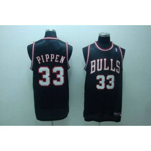 NBA Bulls 33 Scottie Pippen Black White Number Men Jersey