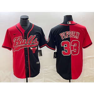 NBA Bulls 33 Scottie Pippen Red Black Split Baseball Nike Men Jersey