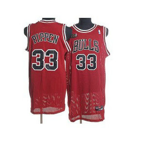 NBA Bulls 33 Scottie Pippen Red Champion Patch Men Jersey