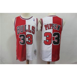 NBA Bulls 33 Scottie Pippen Red and White Retro Split Men Jersey