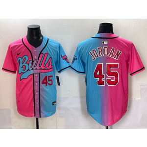 NBA Bulls 45 Michael Jordan Blue Pink Split Baseball Vapor Limited Men Jersey