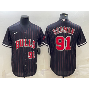 NBA Bulls 91 Dennis Rodman Black Baseball Nike Men Jersey