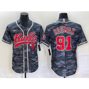 NBA Bulls 91 Dennis Rodman Black Camo Baseball Nike Men Jersey