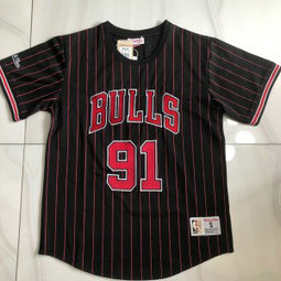 NBA Bulls 91 Dennis Rodman Black Throwback Men Jersey