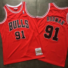 NBA Bulls 91 Dennis Rodman Red 1997-98 Hardwood Classics Mesh Men Jersey