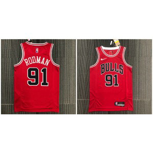 NBA Bulls 91 Dennis Rodman Red Men Jersey