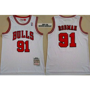 NBA Bulls 91 Dennis Rodman White 1997-98 Hardwood Classics Men Jersey