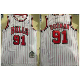 NBA Bulls 91 Dennis Rodman White Throwback Men Jersey