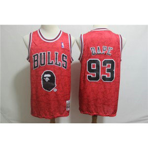 NBA Bulls 93 Bape Comfortable Monkey Joint Red Men Jersey