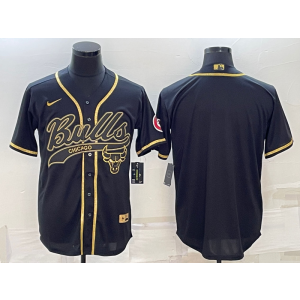 NBA Bulls Blank Black Gold Baseball Men Jersey