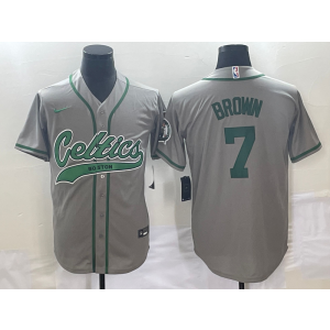 NBA Celtics 7 Jaylen Brown Grey Baseball Nike Men Jersey NBA Celtics 7 Jaylen Brown Grey Baseball Nike Men Jersey