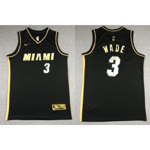 NBA Heat 3 Dwyane Wade Black Gold Men Jersey